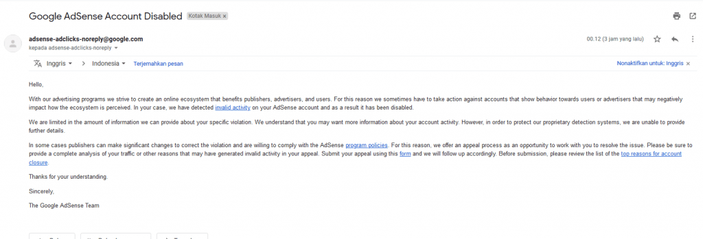 Adsense dibanned